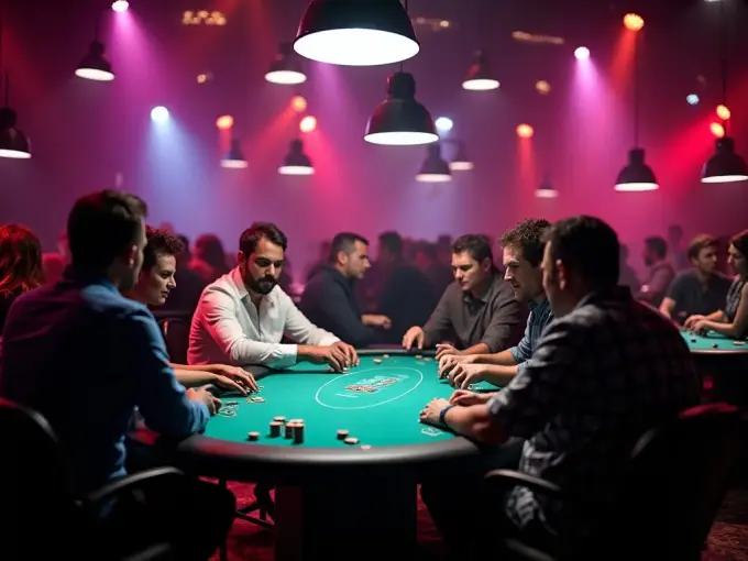 Players competing at a high-stakes poker tournament.